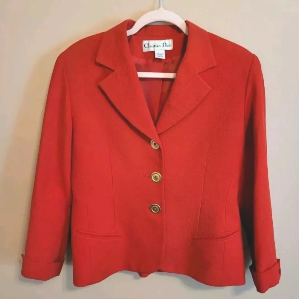 Dior Vintage 8 Red Blazer Jacket Gold Button Suit Designer Classy Christian